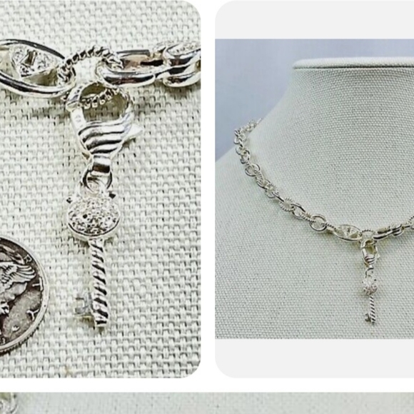 Judith Ripka silver Heart Lock and Key necklace set. - Picture 2 of 4